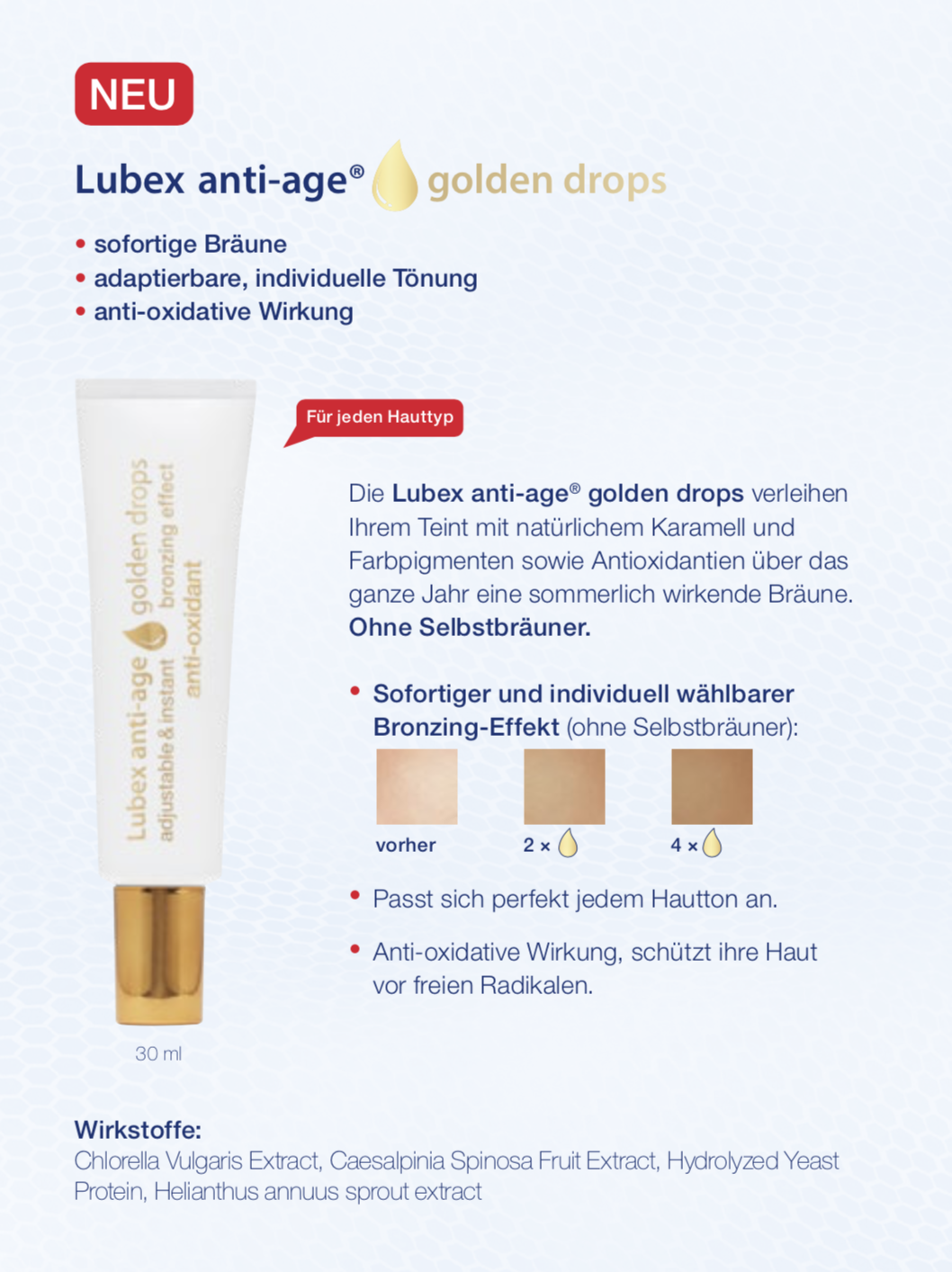 Golden drops - sofortige Bräune, adaptierbare Tönung - Lubex anti-age (NEU)